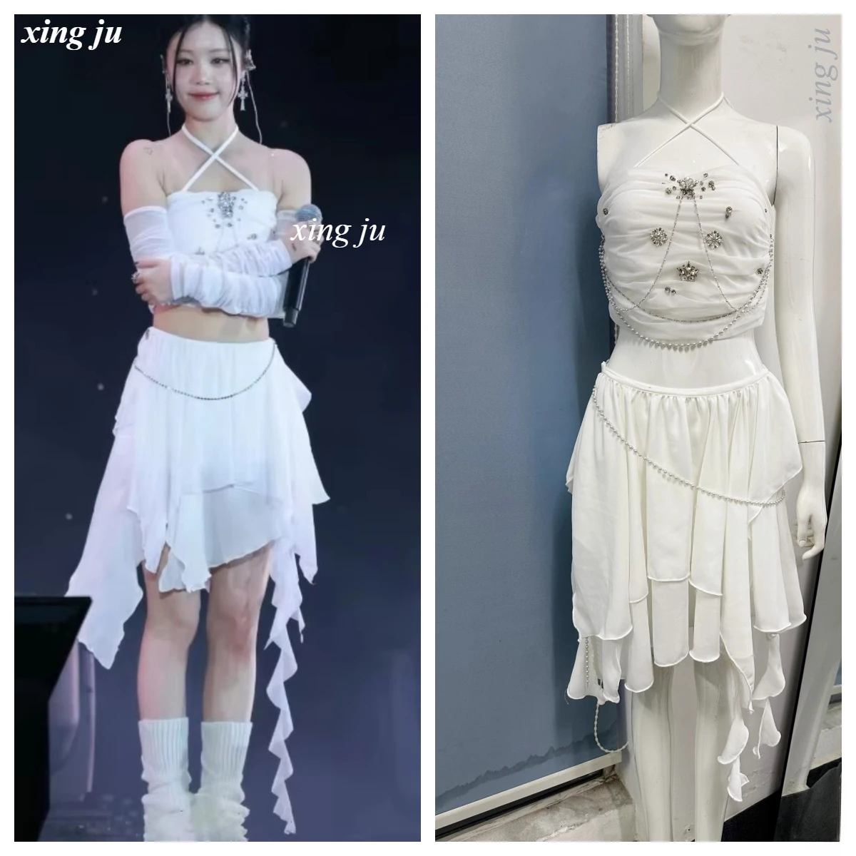 

Korean Jazz Outfits Women Singer Shiny Halter Tops Irregular Skirts Dance Clothing Kpop Nightclub Dj Stage Performance Costumes