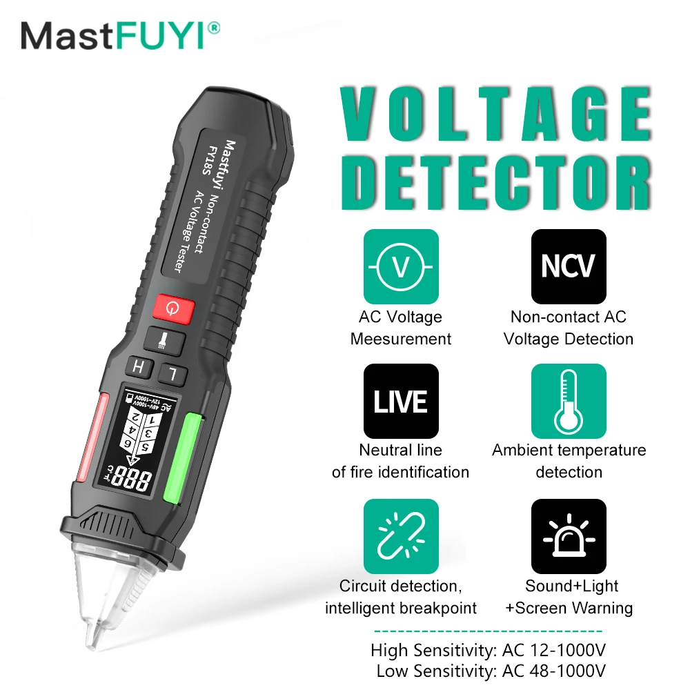 MASTFUYI Non-Contact Voltage Detector NCV AC Voltage Tester Electric Pen Smart Breakpoint Detector Handheld Voltmeter 12-1000V