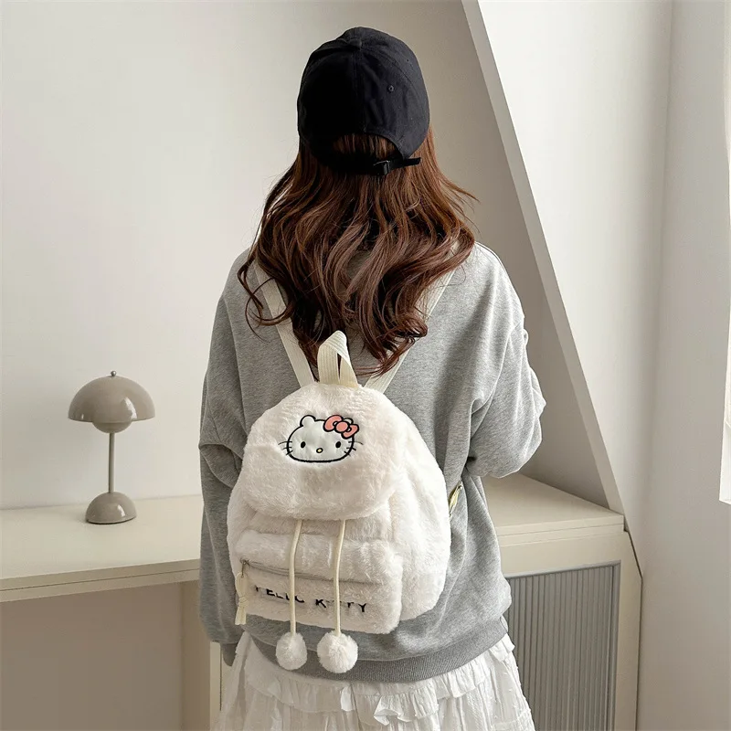 Cute Cartoon Kuromi Hello Kitty Plush Backpack Kawaii Melody Large Capacity Flip Style Student School Bag Girls Children Gifts