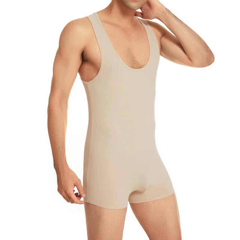 Mens Bodysuits Sexy Men Undershirts Gym Sport Fitness Jumpsuits Wrestling Singlet One-Piece Leotard Elastic Seamless Bodyshaper