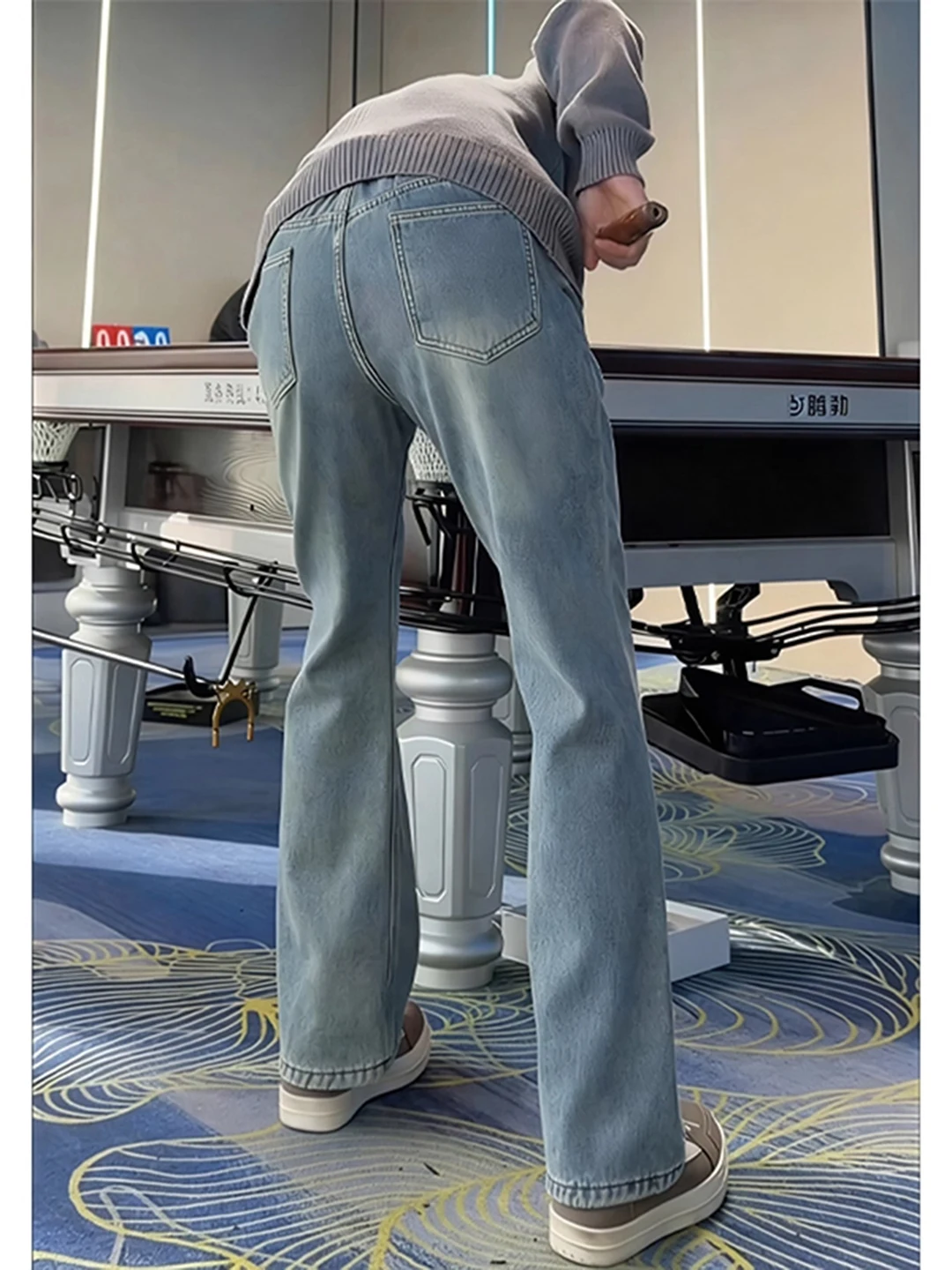 

Американские ретро-джинсы синего цвета, мужские зимние джинсы с высокой талией, прямые брюки для похудения, длинные брюки Cleanfit Street Sle Jeans