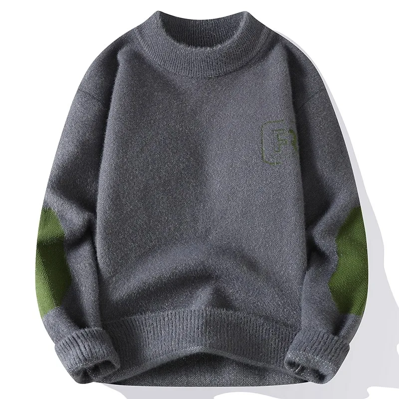 2023 Men's Autumn and Winter New Pullover Half High Neck Casual Thickened Slim Fit Long Sleeve Knitted Underlay Shirt