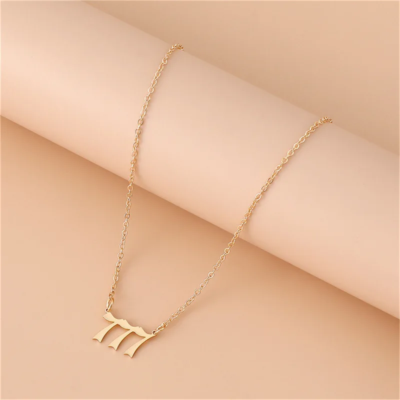 New Trendy Fashion Alloy Gold Color Lucky Angel Numbers Wish Pendant Necklace Pendant Charm Jewelry for Women Men Gift view 4