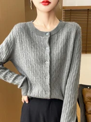 Autumn Winter Women Merino Wool Thickening Sweater O-neck Twisted Pullover Casual Cashmere Knitwear Long Sleeve Bottoming Tops