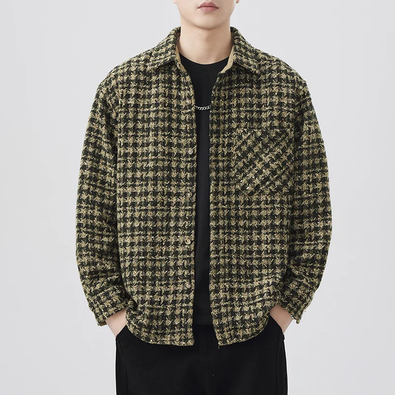 

Men's Casual Plaid Shirt Y2K Jacket Autumn Winter New Style Loose Fit Color Retro Japanese Style Fragrance Outerwear Causal Tops