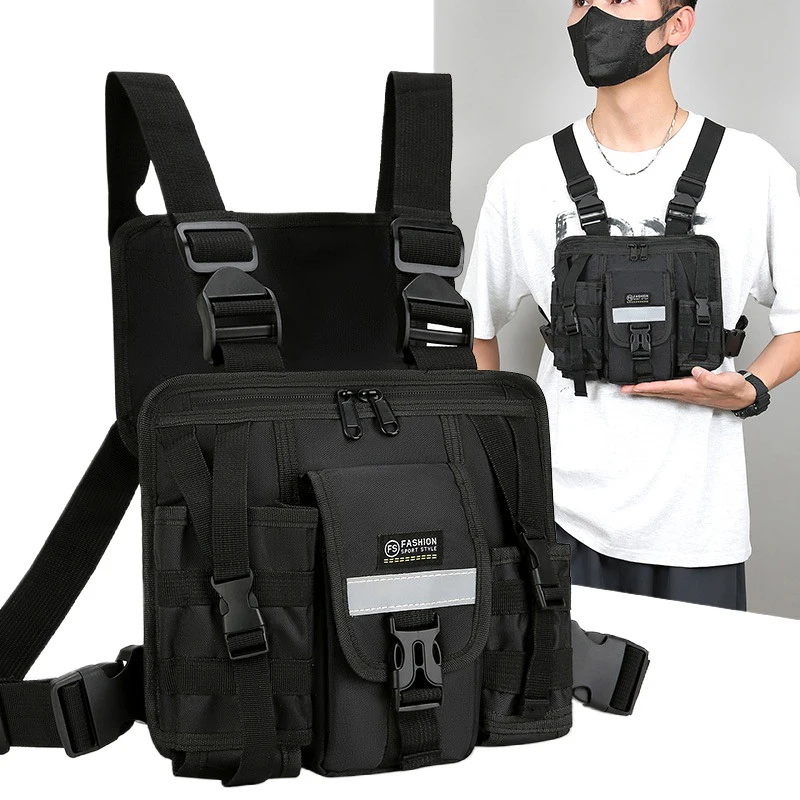 Reflective Design Chest Rig Bag Wear-resistant Tactical Vest Bag Multiple Pockets Students Chest Bag Hip-hop Streetwear Backpack