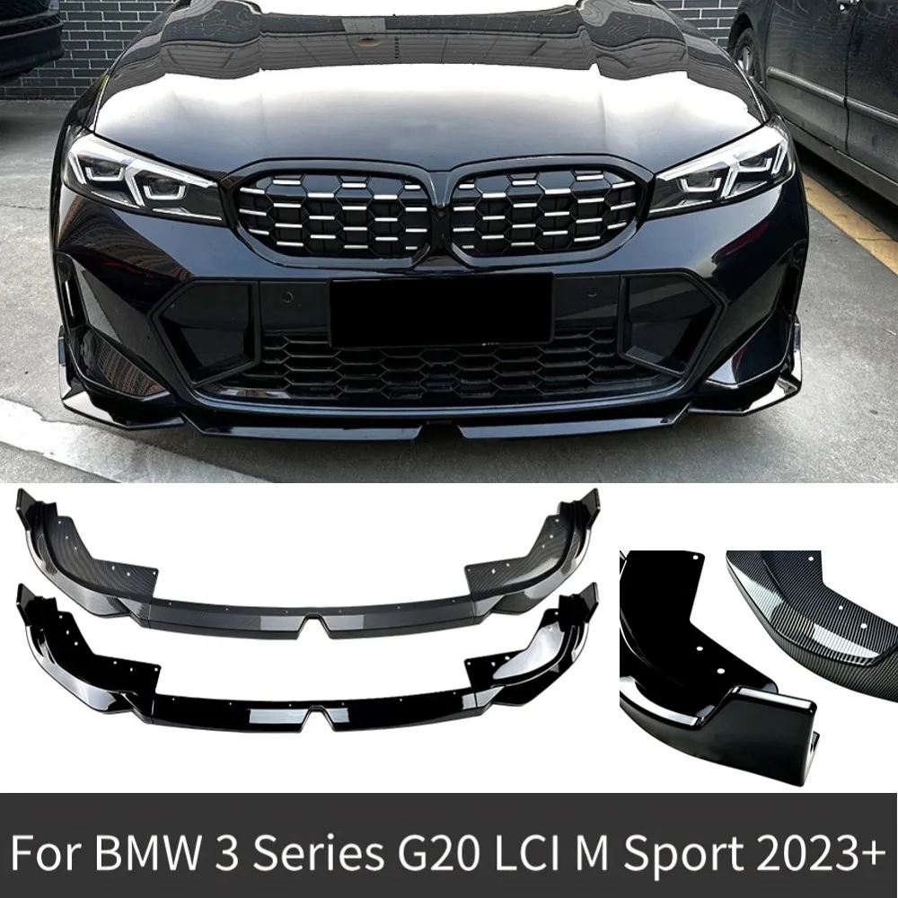 For BMW 3 Series G20 LCI M Sport 320i 325i 2023+ Front Bumper Splitter Lip Body Kit Spoiler Diffuser Black Car Accessory