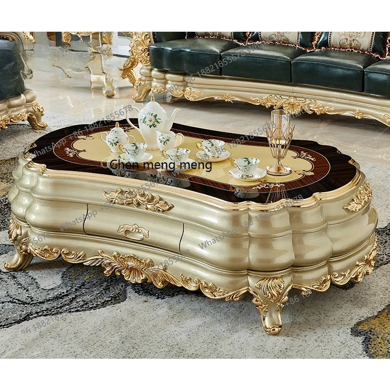 

European high-end coffee table TV cabinet combination new American villa classical solid wood carving tea table