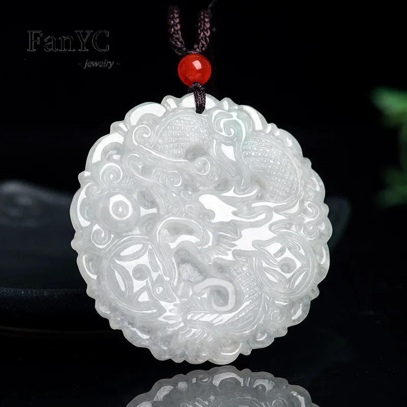 

Myanmar A-goods Jadeite Zodiac Dragon Pendant Hand-carved Fashion Luxury Ice Jade Necklace Men and Women Holiday Gift
