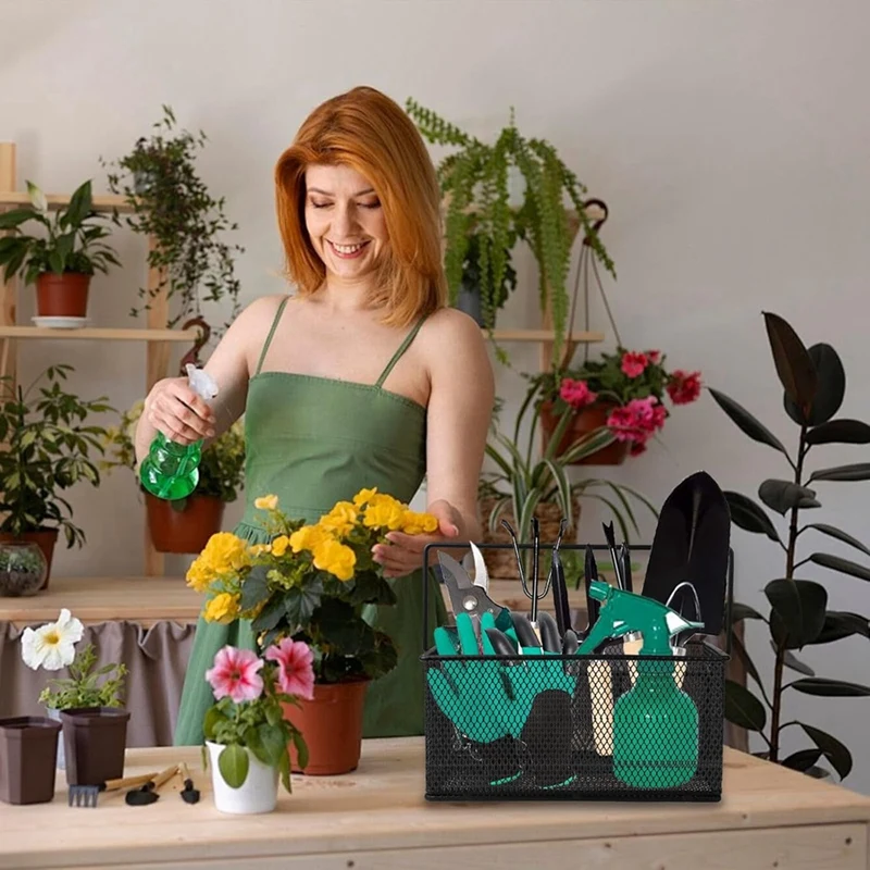 WISH-cesta de herramientas de jardín, Kit de jardinería de malla, organizador de herramientas manuales de jardín, organización y exhibición de almacenamiento, cesta de almacenamiento de cubiertos