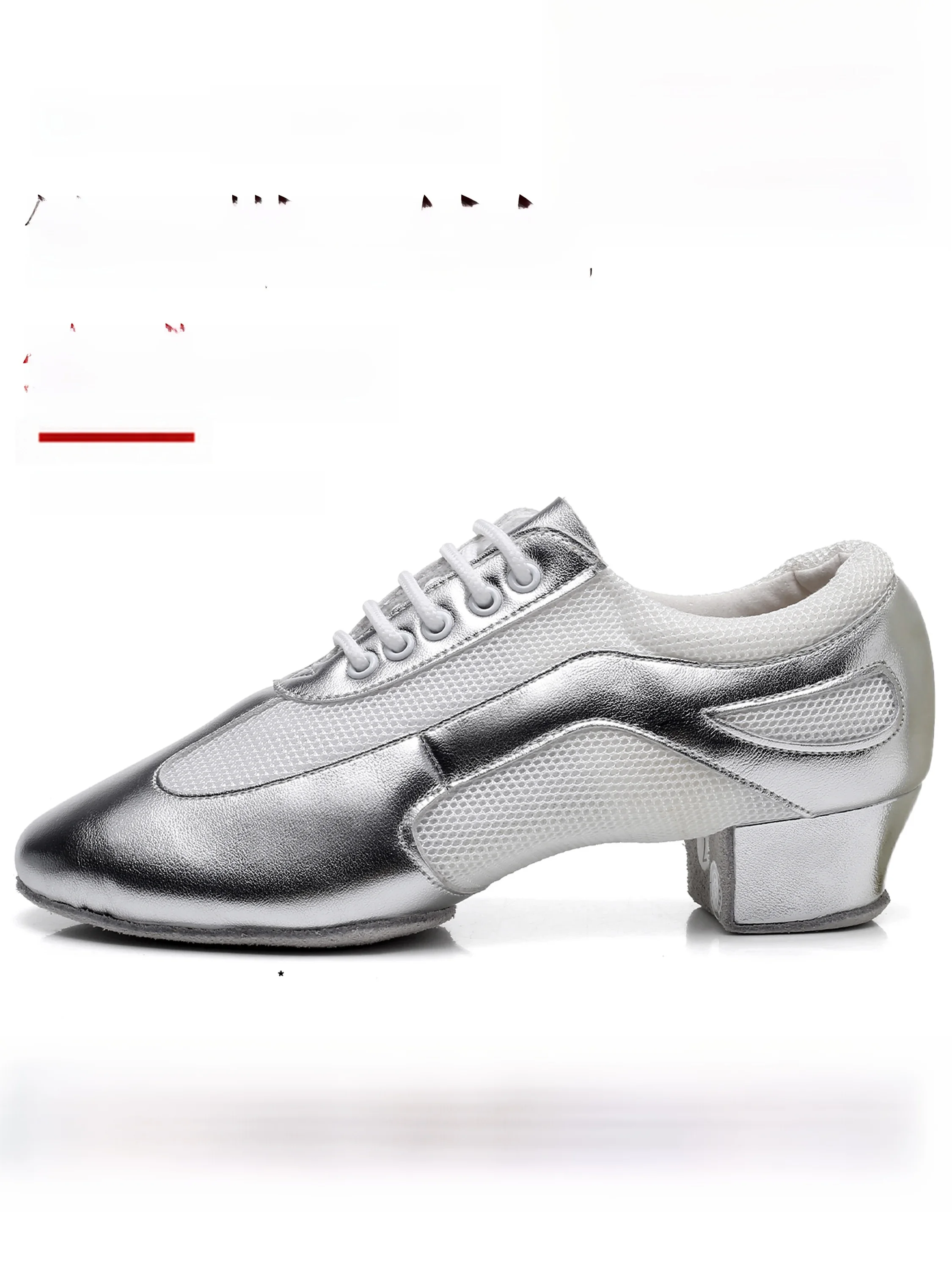 kc-professional-latin-dance-shoes-women's-adult-low-heel-soft-bottom-breathable-silver-training-practice-performance-shoes