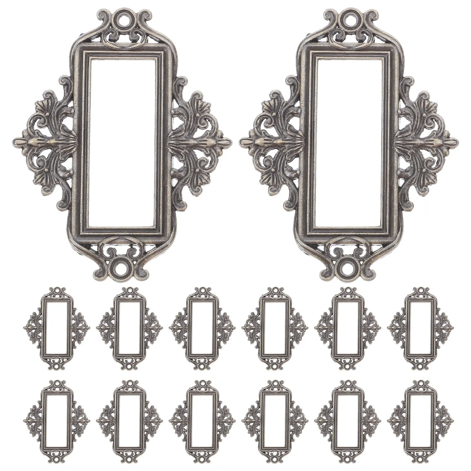 

24Pcs Vintage Metal Label Holder Drawer Tag Frame for Cabinet Organizer Card Slot File Labels Holder Retro Office Decoration