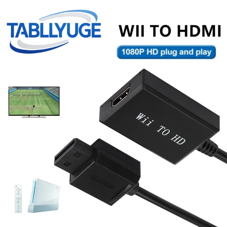 TABLLYUGE Wii to HDMI-Compatible Converter Cable HD1080P Wii To HDMI-compatible Adapter Converter for PC HDTV Monitor Display