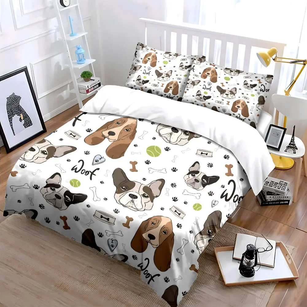 Cute Dog Pattern Home Essentials Multiple sizes kid's and adults' bedroom Exquisite 3PC bedding set, gift