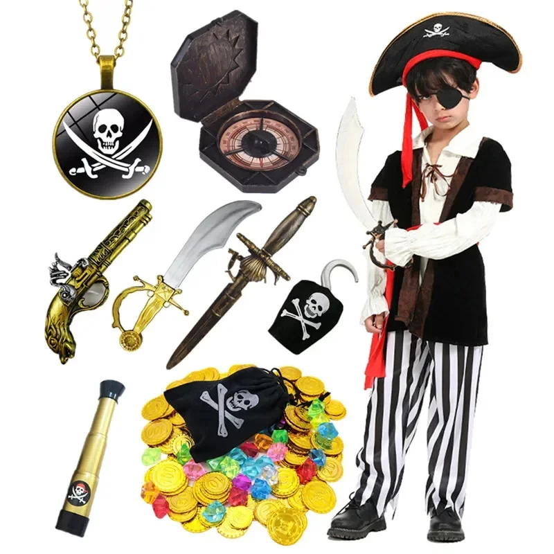 

Pirate Costume Kids Deluxe Costume Pirate Sword Compass Binoculars Gold Coins Diamonds Pirate Accessories for Halloween P MC6194