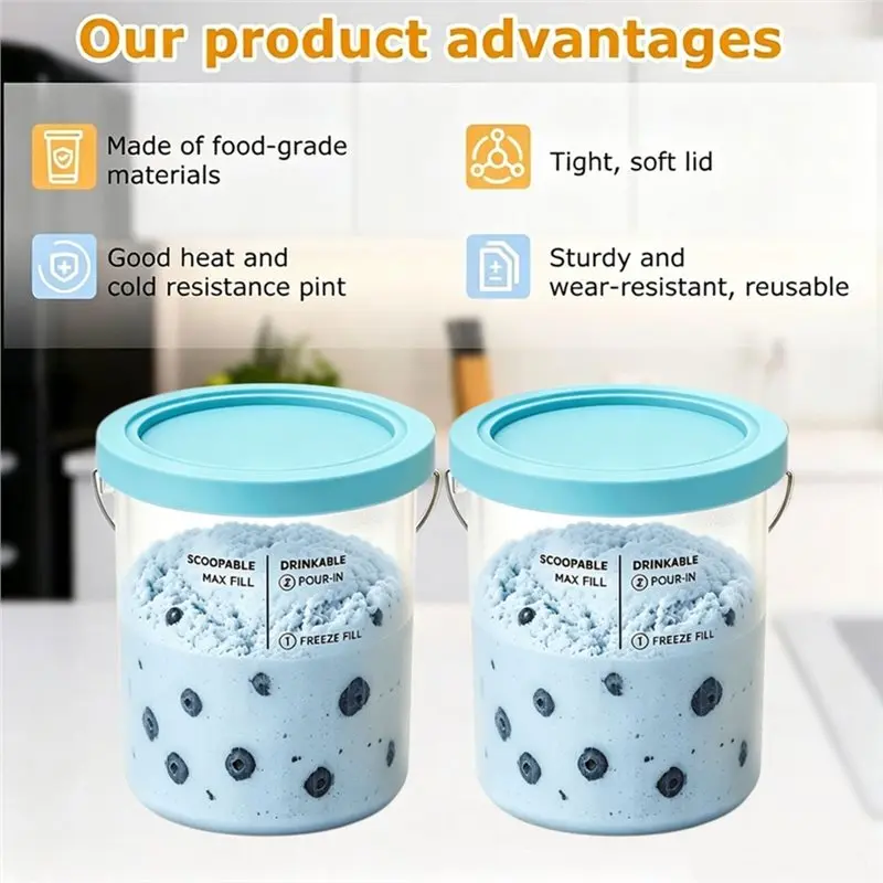 For Ninja NC500 NC501 Compatible 24 Oz 4-Pack Ice Cream Maker Pint Storage Containers With Lids Handles Freezer Storage