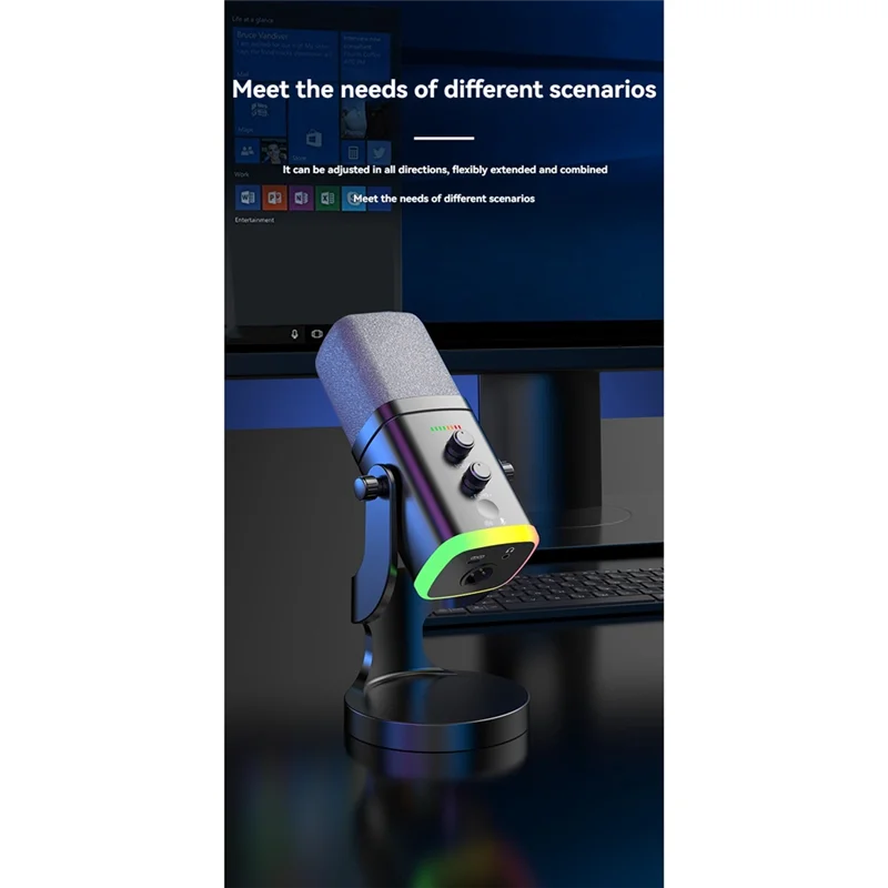 ميكروفون ديناميكي B48A RGB للألعاب USB/XLR مع تقليل الضوضاء وكتم الصوت ومقبس سماعة الرأس لألعاب البودكاست المتدفقة #3