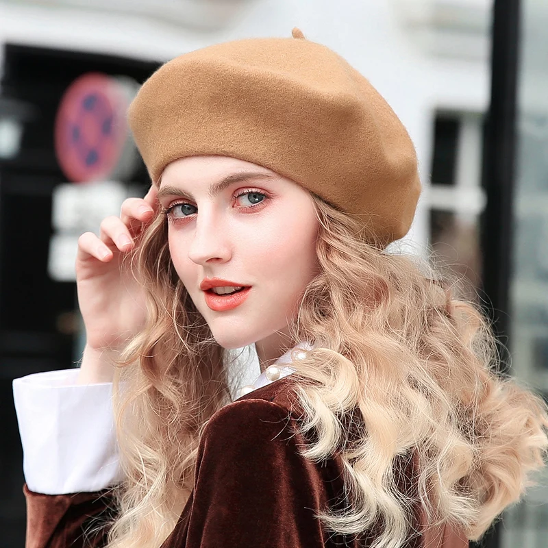 Wool Thick Beret Hats Women Winter Artist French Beret Girls Solid Color  Autumn Winter Women Flat Cap Hat Felt Berets