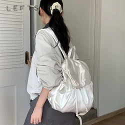 LEFTSIDE Women Retro Design Big Nylon Backpacks 2024 New Trend Y2K Korean Fashion Solid Color Backpack Lady Travel Back Packs