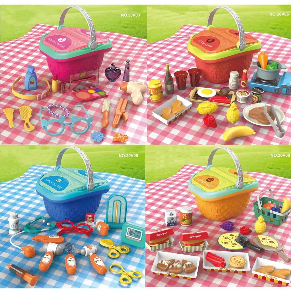 Engraçado preshcool sobremesa pizza churrasco cesta de piquenique crianças ao ar livre brinquedos para churrasco conjunto crianças educacional cozinha jogar conjunto brinquedos