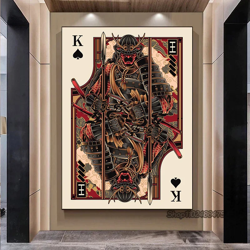 Vintage Japanese Ukiyoe Style Ace Hearts King Poker Card Poster Print Canvas Painting Wall Art for Club Room Home Decoration