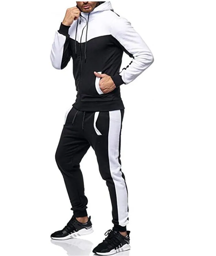 2024 New Cross border Autumn/Winter Men\'s Hoodie Color blocked Casual Fashion Sports Set