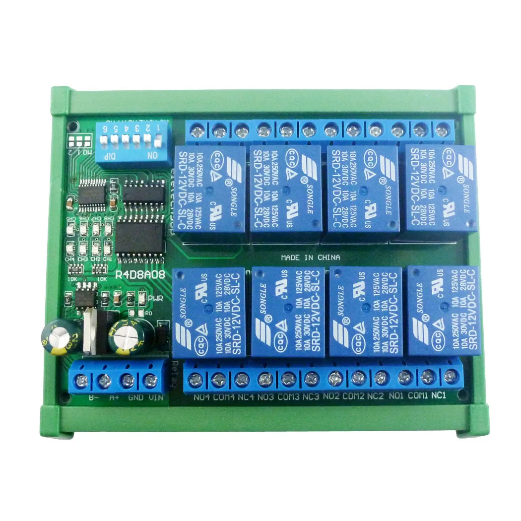 

DC 12V 8 Channel RS485 Relay Module Modbus RTU UART Remote Control PLC Expansion Board Switch with DIN35 C45 Rail Box for PTZ