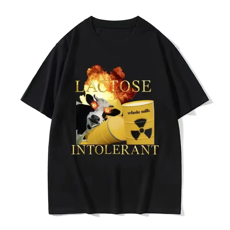 

Lactose Intolerance Funny Meme Pattern T-shirt 2026 Summer Men's Women's Harajuku Retro Humorous T-shirt Street Wear Y2k Top
