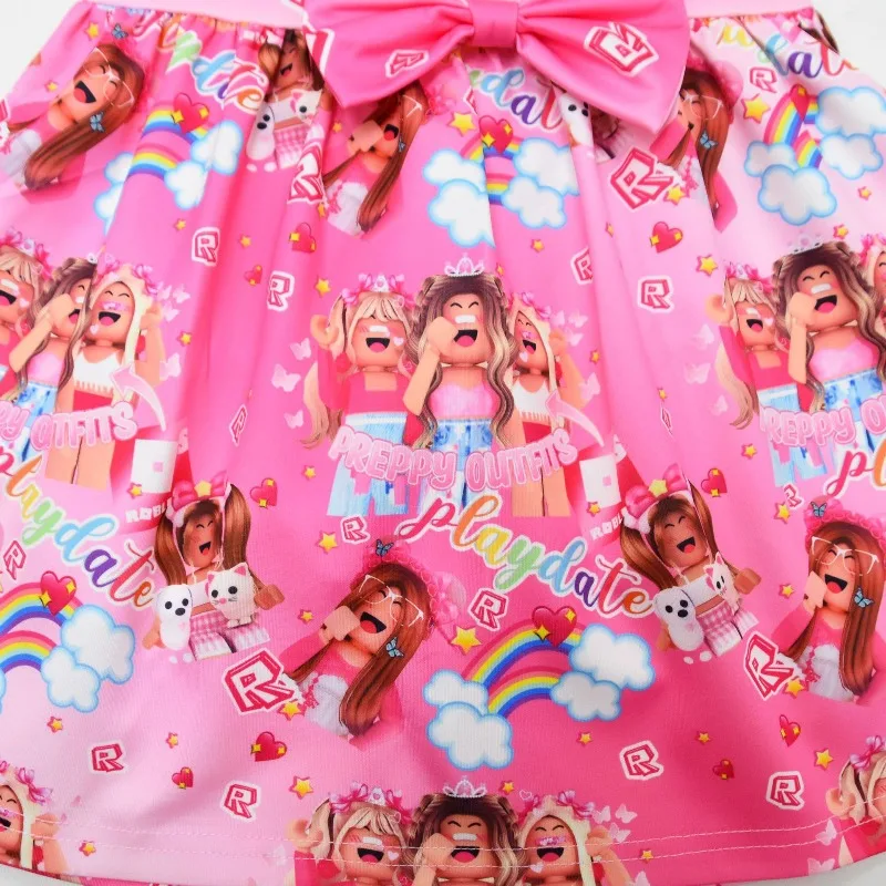 حار ROBLOX لعبة موضوع الطباعة الرقمية فستان الأميرة الوردي أكمام القوس فستان الفتيات حفلة عيد ميلاد الملابس لوازم الهدايا #5