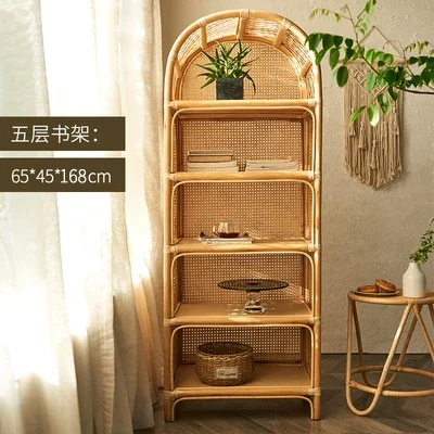 Nordic and Japanese Style Rattan Bookshelf Display Cabinet Small Apartment Home Storage Locker Real Rattan Display Stand Display