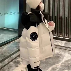 New Winter Down Cotton Jackets For Women Loose Streetwear Fashion Contrast Hooded Warm Parkas Pocket Tooling Jacket Coats