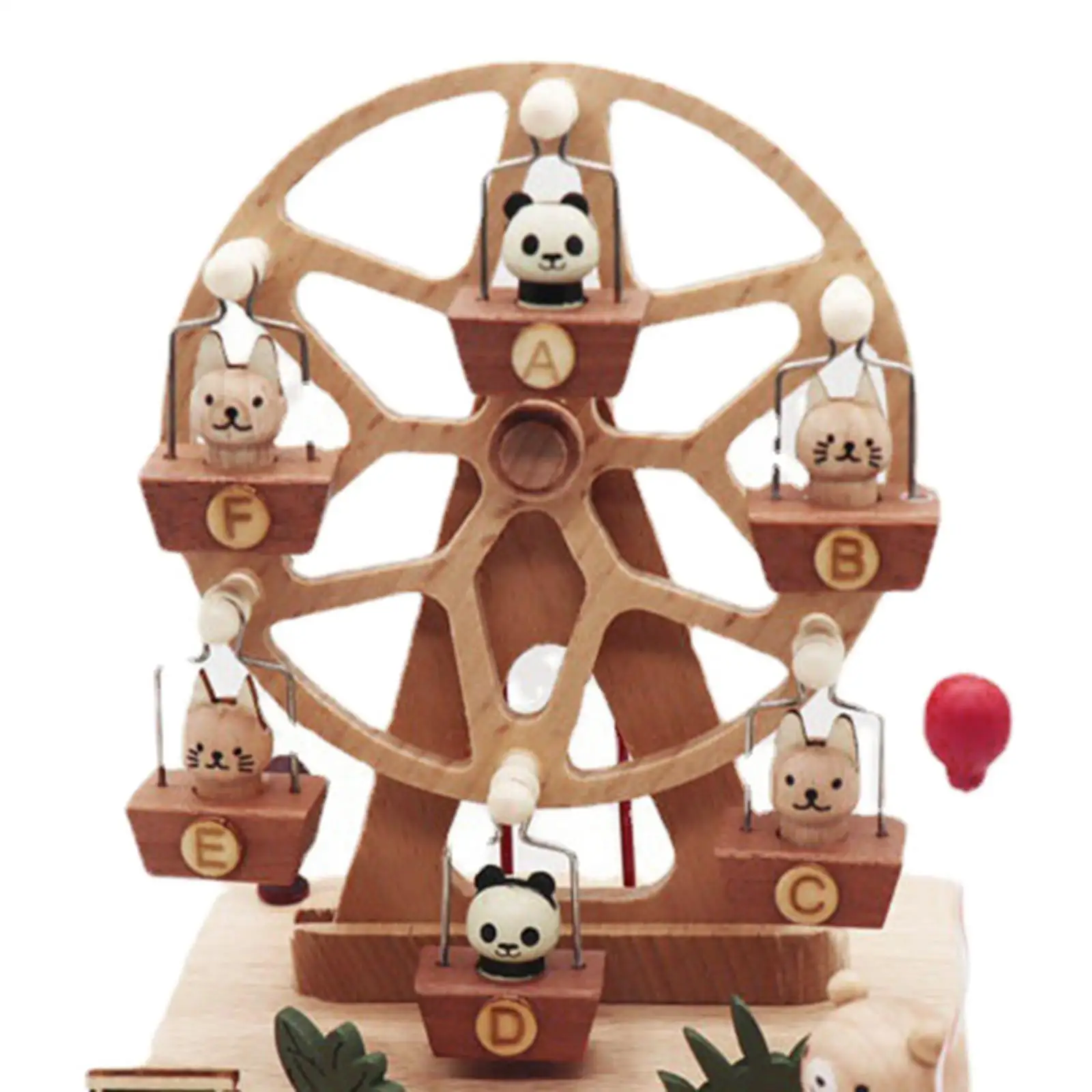 Wooden Wheel Music Box Windmill Music Box Valentine Gift with Small Swinging Animal Wind up Mechanism Rotating Music Box