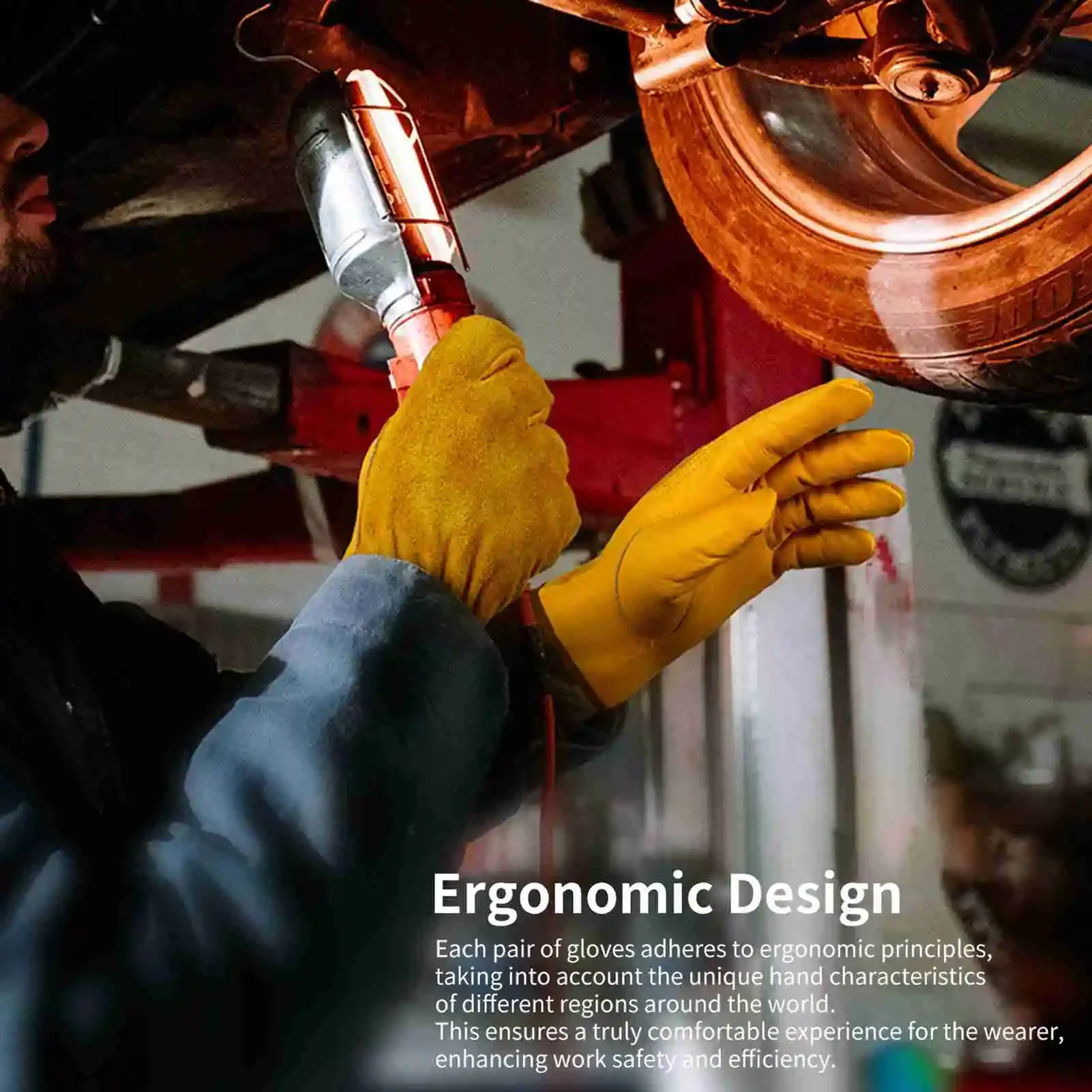 

Cowhide Leather Work Gloves - Winter Warm Gloves with Elastic Cuff for Woodworking & Construction