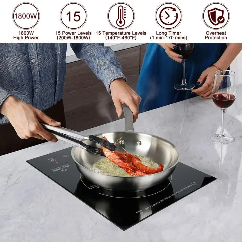 QWSensor Touch Induction Burner,Duxtop Built-in Countertop Burner,Portable Induction Cootop, Safety Lock,1800W BT-200T1/8600BI