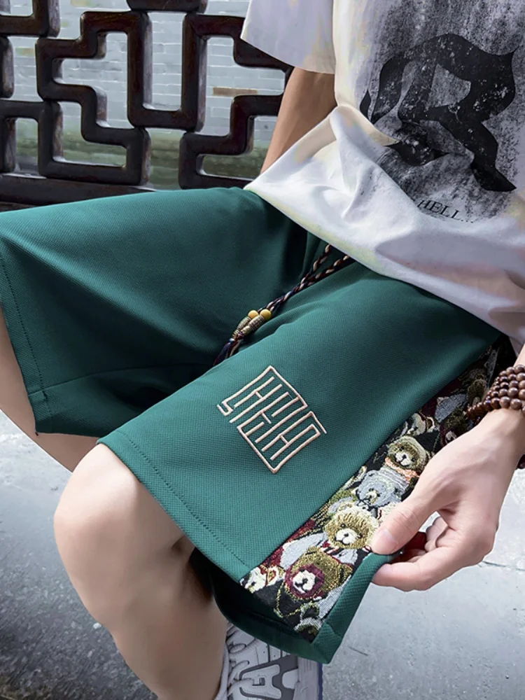 

Casual Summer orts for Men Five-Quarter Bear Embroidery Spor Mid-Length Straight Leg Breathable Lightweight Faionable C...