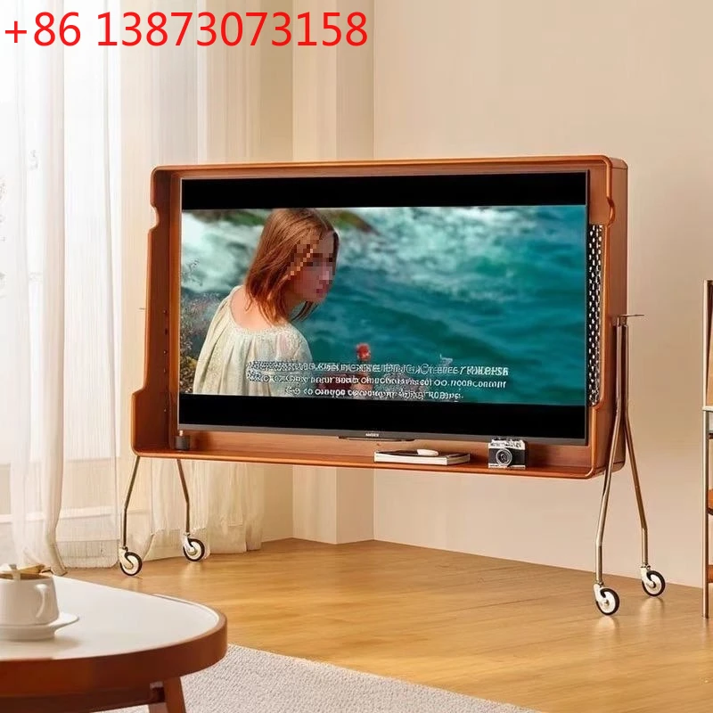 Solid wood mobile TV bracket Nordic retro bedroom home Internet celebrity living room floor TV cabinet