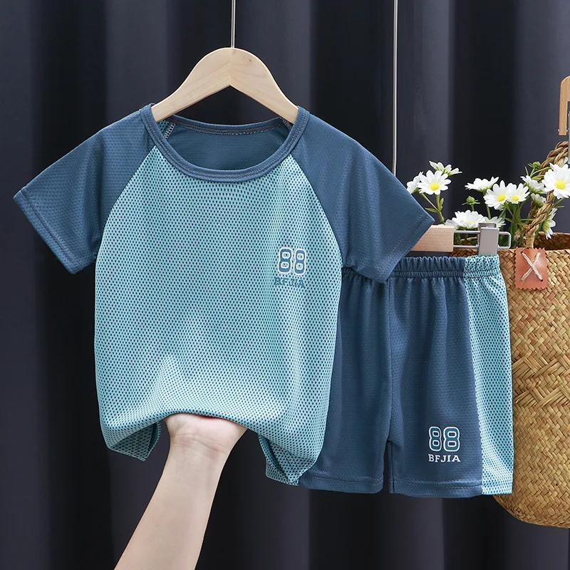 Summer Children Boy Clothes Set Teenage Girls Patchwork T-Shirts And Shorts 2pcs Suit Kid Football Top Bottom Outfits Tracksuits