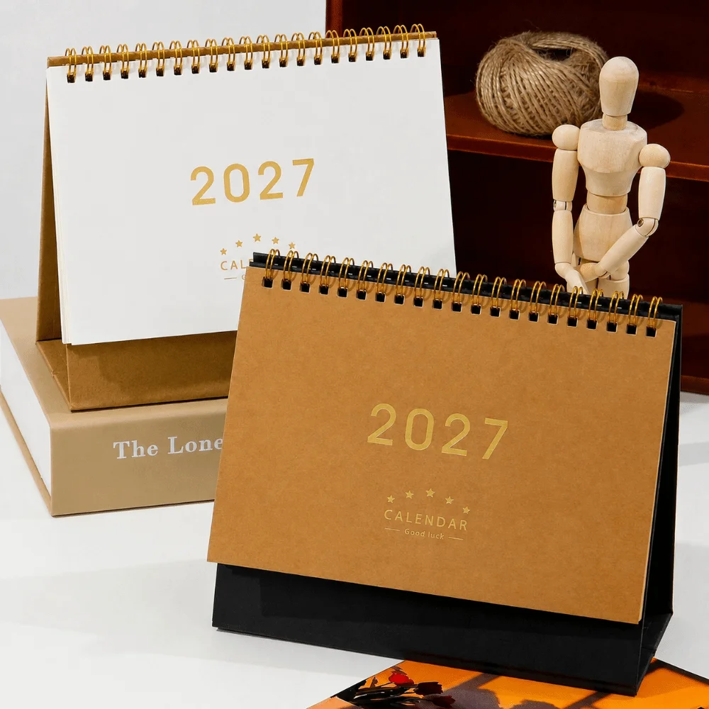 Fashion Multi-function 2027 Desk Calendar Standing Monthly Layout Desktop Paper Calendar Coil Calendar Home Office