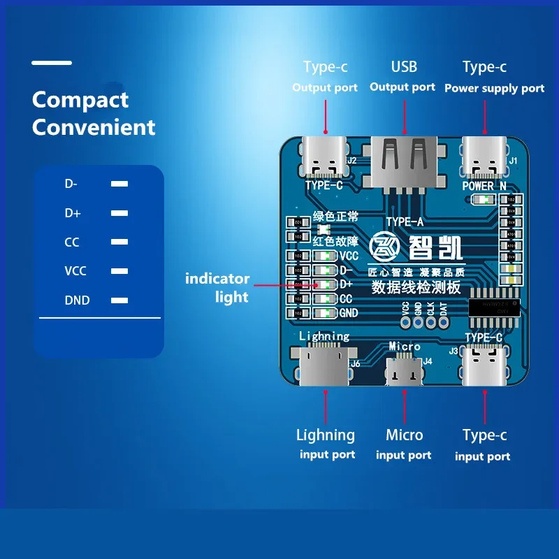 ZHIKAI Intelligent Data Line Detection Board for Mobile Phone USB Cable Tester Short Circuit On-Off Switching Test Board Tool