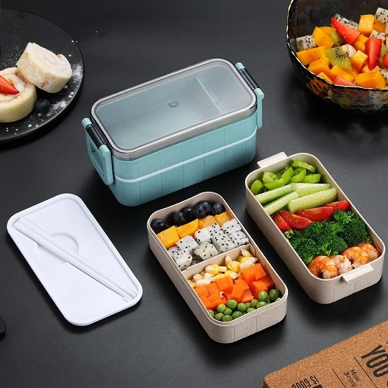 

Микроволновая печь Bento Box из пшеничной соломы, детский ланч-бокс, герметичный ланч-бокс Bento для детей, школьный контейнер для еды