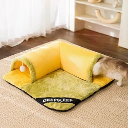 Cat Tunnel Bed Universal Detachable Warm Cat House Indoor Cat Activities Play Carpet Bed Living Room Non-slip Mat Pet Toys