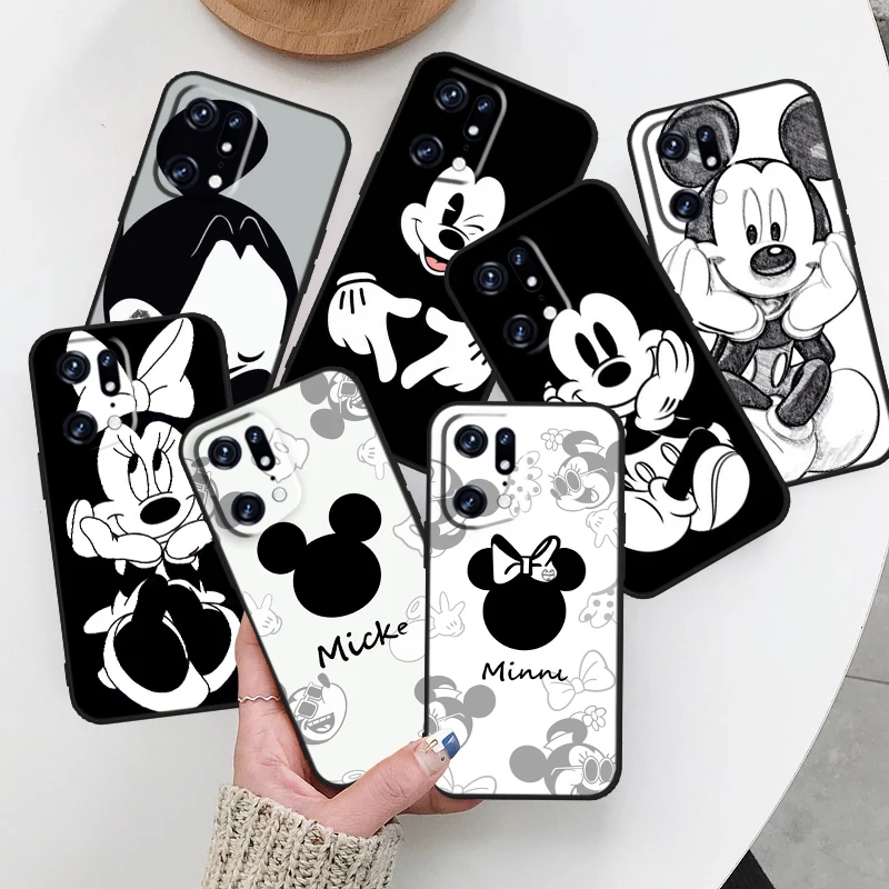 

Disney Fashion Mickey Minnie For OPPO Find X5 X3 X2 Neo Reno 7 6 5 Lite Pro 4Z 4G 5G Silicone Soft TPU Black Phone Case Cover