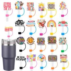 English phrase series Straw Cover Cap 10MM Drink Straw Plug Reusable Splash Proof Drinking Fit Cup Straw Cap Charms Accessories