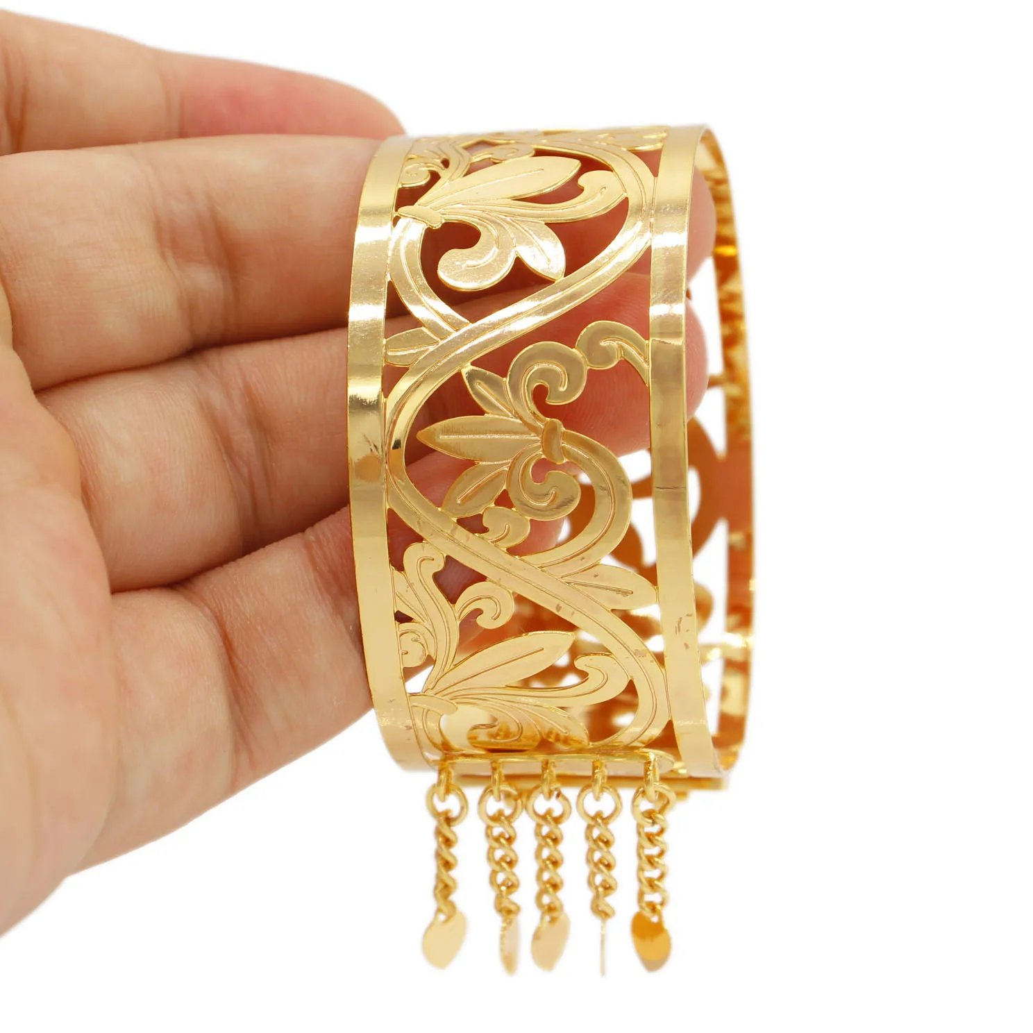 WDZUIAI 2022 New Luxury Gold Color Tassels Cuff Bracelet for Women Girls Bangle African Dubai Child Birthday Gift Jewelry Bangle