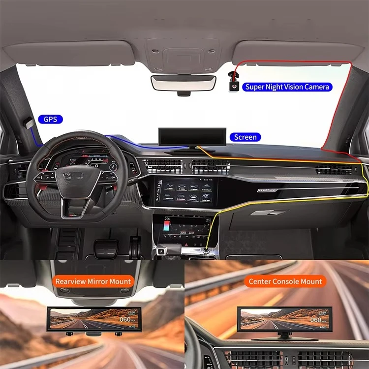 1080P Super Night Viison 11.26inch Vehicle Dashboard Mirrors Double Cameras Rearview Mirror with Car