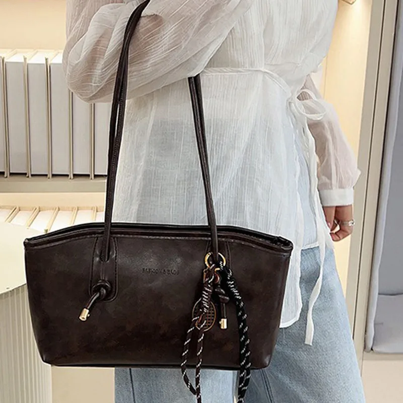 حقيبة كتف من جلد البولي يوريثان للنساء Y2K حقيبة يد بسيطة للفتيات ذات سعة كبيرة حقيبة كروس نسائية بلون سادة حقائب حمل كلاسيكية #4