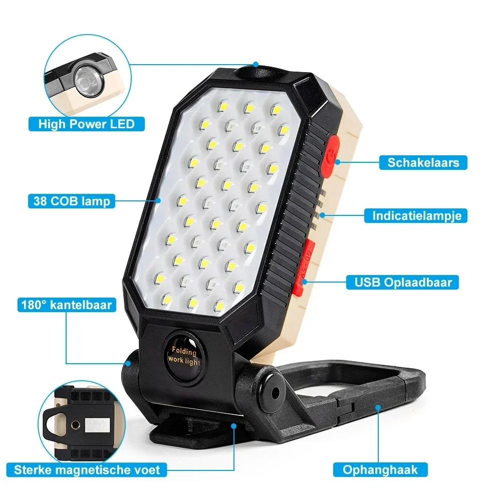 1000LM COB Work Light, Portable USB Rechargeable LED Flashlight, Magnetic Waterproof Camping Lantern Powerful LED Flashlight image 3
