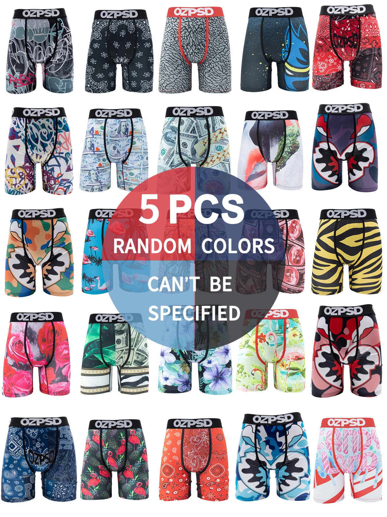 5Pcs Sexy Summer Men Boxer Underwear Breathable Printed Men's Panties Underpants Male Plus Size Man Boxer Briefs Man Boxershorts