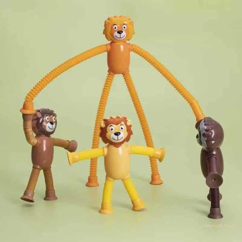 Y4UD Animal Popping Tube with Suction Cups for Kids Sensory Toy Stress Relief
