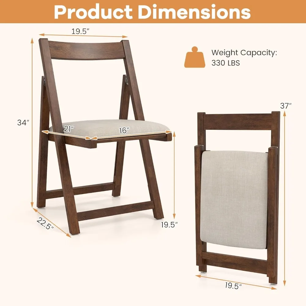 مجموعة كراسي تناول الطعام القابلة للطي من Giantex مكونة من 4 قطع، كرسي مطبخ حديث مع مقعد مبطن ومسند ظهر منحني، إطار خشبي مطاطي، موفر للمساحة #3